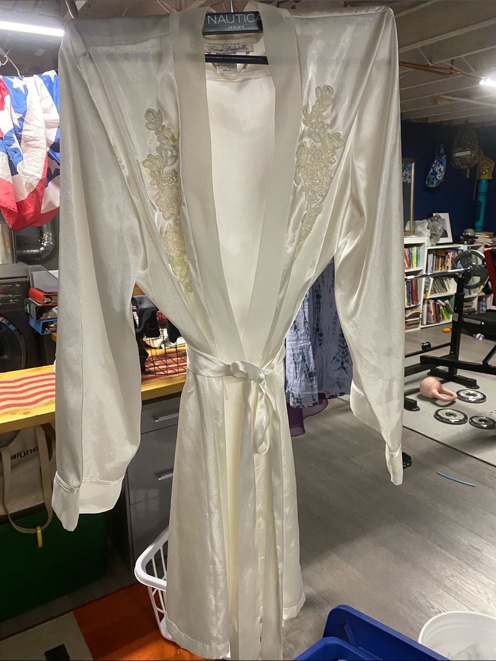 Ivory Embroidered Tie-Waist Robe